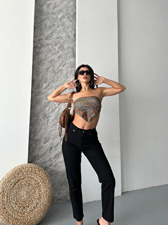 Mom fit enzim taş yıkama jeans pantolon siyah d2006