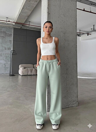 3 iplik şardonlu oversize eşofman mint yeşili