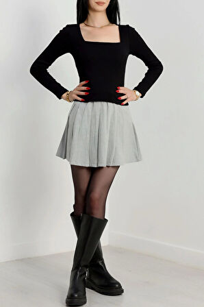 Çerçeve yaka kaşkorse bluz siyah