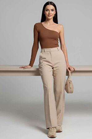 Tek Omuzlu Basic Bluz kahve T4275