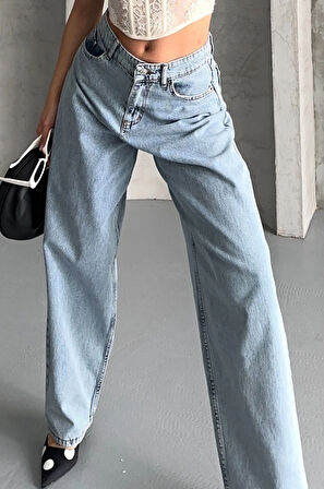 Baggy kar yıkama buz mavi jeans pantolon d2007