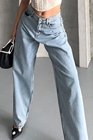 Baggy kar yıkama buz mavi jeans pantolon d2007