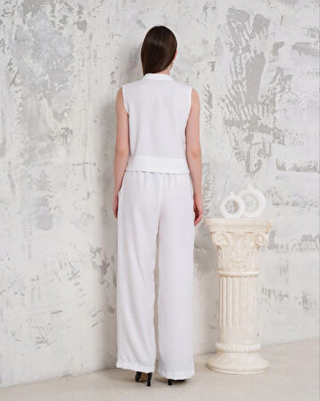 Broşlu yelek pantolon takım beyaz s255821