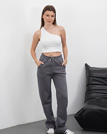 3 iplik şardonlu palazzo pantolon füme md64