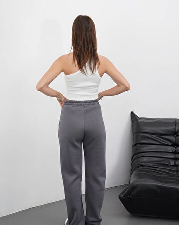 3 iplik şardonlu palazzo pantolon füme md64