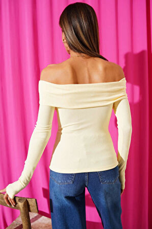 Madonna Yaka Düğmeli Bluz Sarı t4329