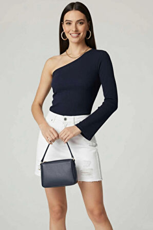 Tek Omuzlu Basic Bluz Lacivert T4275