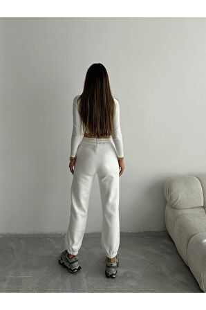 3 iplik şardonlu paça lastikli eşofman beyaz is001