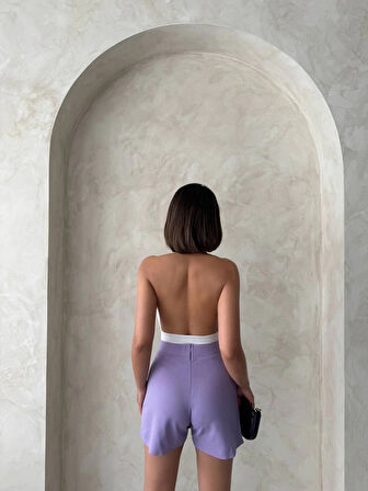 Kapaklı şort etek lila s208