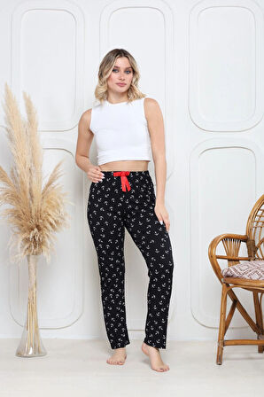 Viskon likralı alt pijama demir siyah baskı desenli q6018