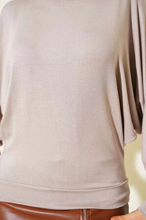 Yarasa Kol Salaş Bluz Vizon T4273