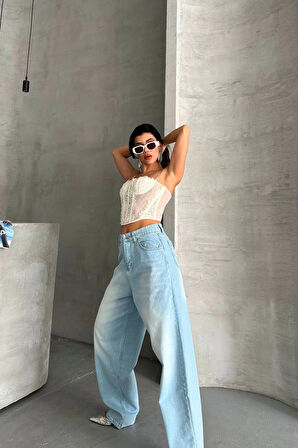 Baggy süper taş bıyık yıkama buz mavi d2007