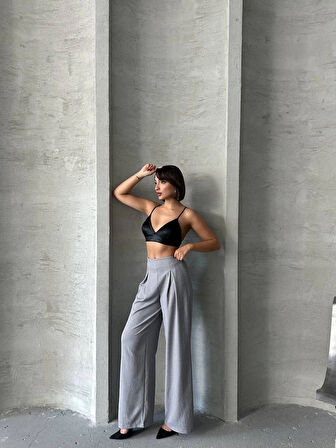 Pileli keten pantolon s255046