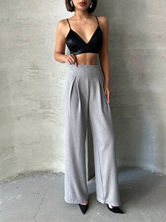 Pileli keten pantolon s255046