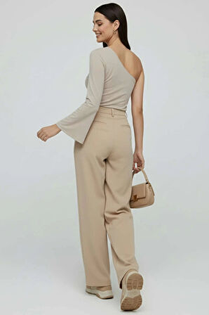 Tek Omuzlu Basic Bluz Vizon T4275