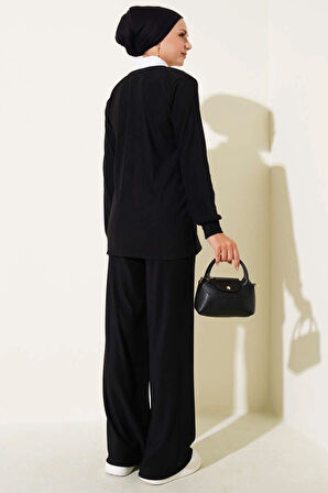 Gömlek Yaka Fitilli Salaş İkili Takım siyah T4300