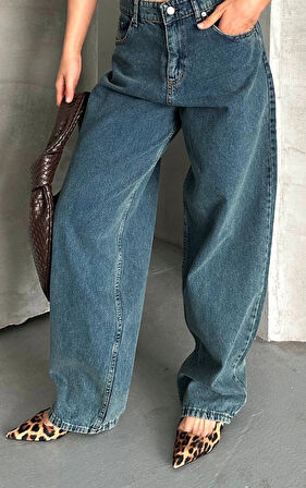 Baggy kar yıkama yeşil tint jeans pantolon d2007