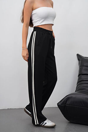 Yandan çift şeritli pantolon siyah