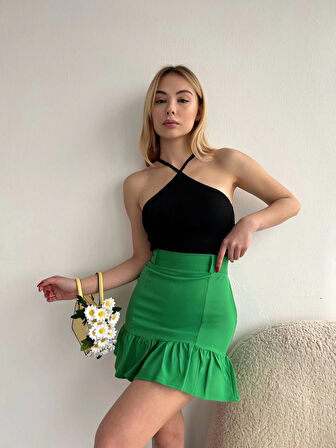 Altı fırfırlı etek yeşil s24817