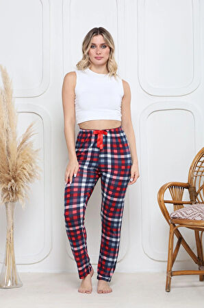 Viskon likralı alt pijama küçük ekose baskı desenli q6018