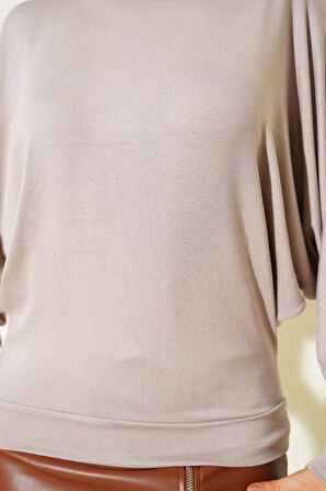 Yarasa Kol Salaş Bluz Vizon T4273