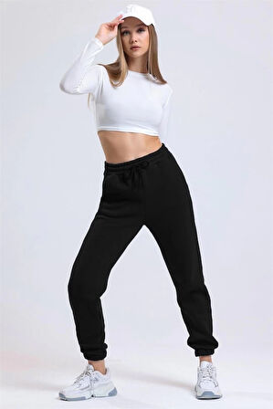 3 iplik şardonlu paça lastikli eşofman siyah is001