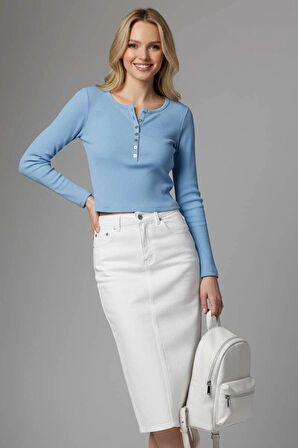 Çıtçıt Detaylı Bluz Mavi T4343