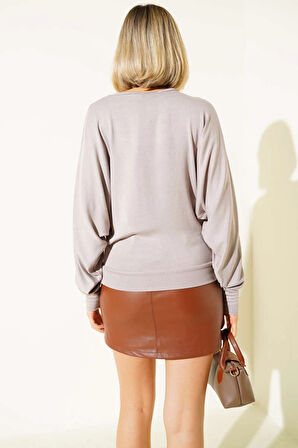 Yarasa Kol Salaş Bluz Vizon T4273