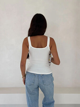 Ottoman toka askılı bluz beyaz s4194