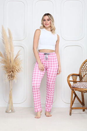 Viskon likralı alt pijama ekıse pembe baskı desenli q6018