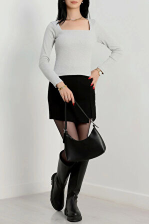 Çerçeve yaka kaşkorse bluz gri