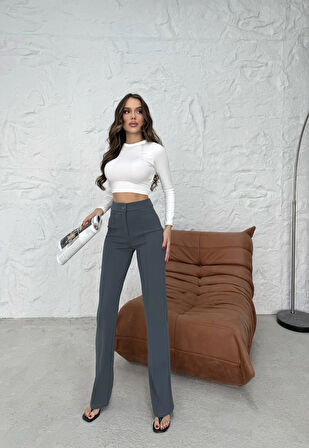 Düğmeli Palazzo pantolon füme p170091