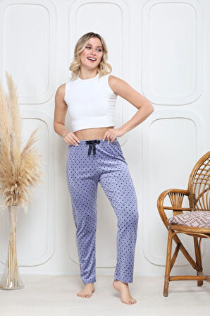 Kadife pijama altı mavi üstüne siyah Pontiye desenli q7013