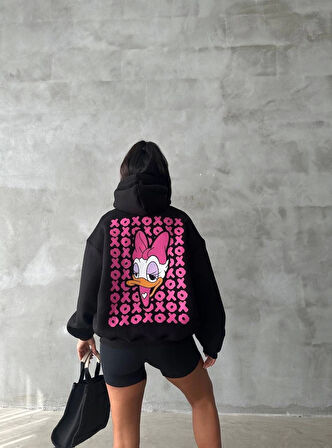 3 iplik şardonlu oversize compact ördek baskılı sweat siyah