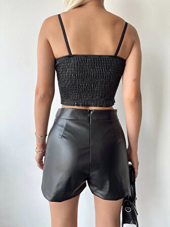 Tokalı deri şort siyah s24444