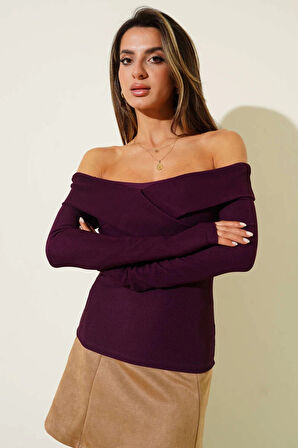 Madonna Çapraz Yaka Bluz mürdüm t4331