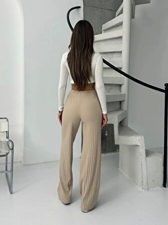 Fitilli şardonlu pantolon bej a4058