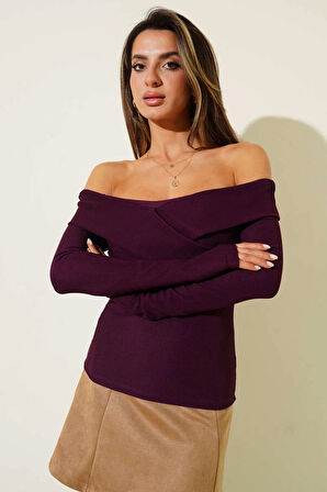 Madonna Çapraz Yaka Bluz mürdüm t4331