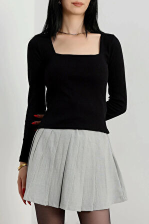 Çerçeve yaka kaşkorse bluz siyah