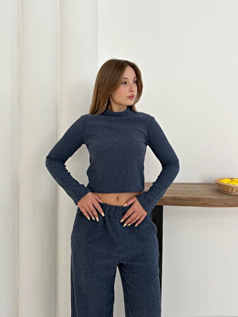 Balıkçı yaka örme takım lacivert st265865