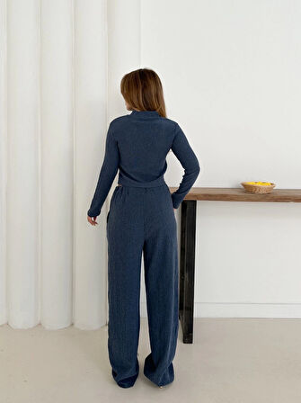 Balıkçı yaka örme takım lacivert st265865