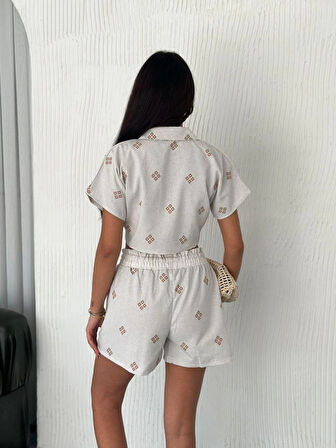 Gömlek şort keten takım s1052-1056