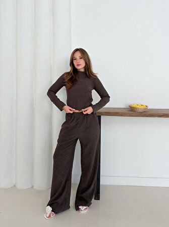 Balıkçı yaka örme takım kahve st265865