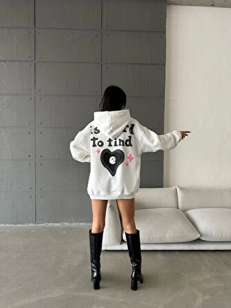 3 iplik şardonlu oversize compact true baskılı sweat Beyaz