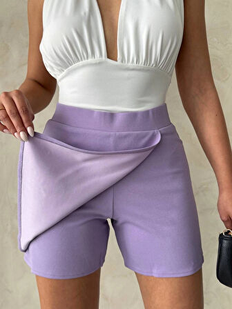 Kapaklı şort etek lila s208