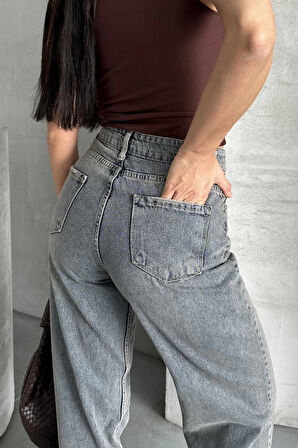 Palazzo bıyık kar yıkama buz mavi jeans pantolon d2008