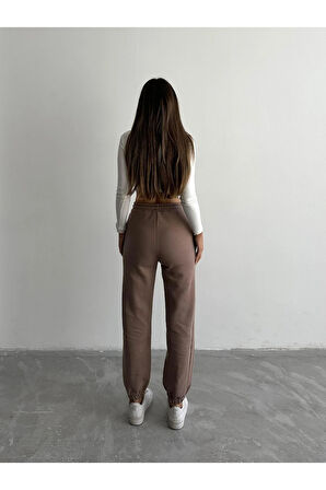 3 iplik şardonlu paça lastikli eşofman vizon is001