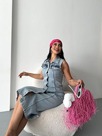 Sıfır kol kar yıkama tunik ceket mavi d2520