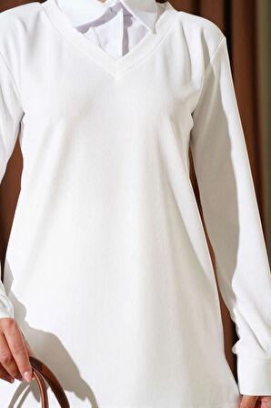 Gömlek Yaka Fitilli Salaş İkili Takım beyaz T4300