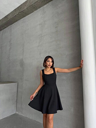 Kadın kare yaka kısa elbise s251188